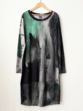 Crea Concept Paris Abstract Print Jersey Dress Size M Art Avant Garde Lagenlook